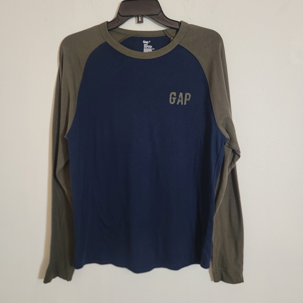 Gap Y2K NWT Raglan Longsleeve Logo T-Shirt Blue Green Small Baseball 100% Cotton